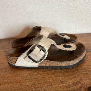 Birkenstock  Gizeh Big Buckle Rivet Logo Eggshell Textile Vegan Reg Size 7-7.5